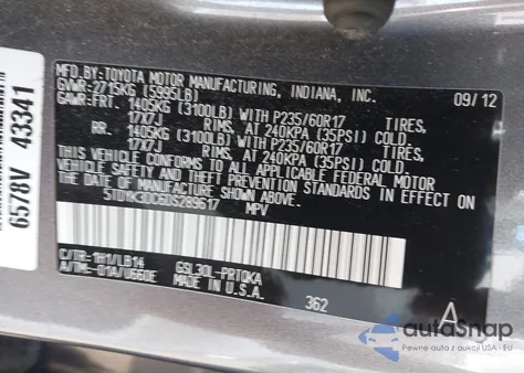 2013 Toyota Sienna Xle V6 8 Passenger из США, поврежденный, VIN 5TDYK3DC6DS289617